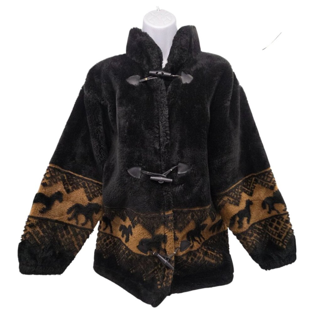 Bear Ridge‎ Outfitters Women's Large Faux Fur Coat Horse Western Toggle Closure
